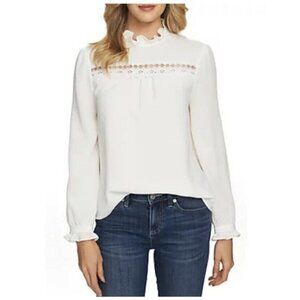 CeCe Ruffle Trim Long Sleeve Blouse